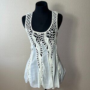 Ecoté Cream Lace Crochet Boho Tunic Top Size L